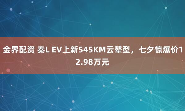 金界配资 秦L EV上新545KM云辇型，七夕惊爆价12.98万元
